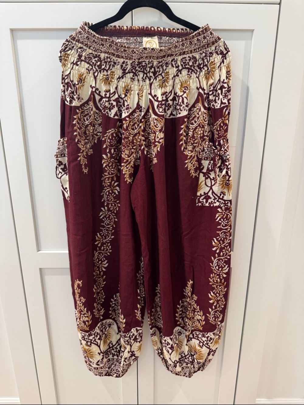 LF maroon  & cream Printed ankle Harem Pants Red Gold